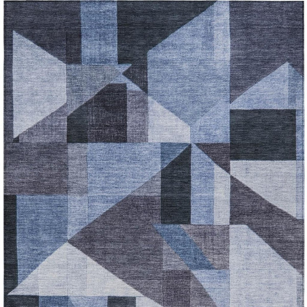 HomeRoots 9' X 12' Stylish Blue and Ivory Geometric Area Rug - Washable, Durable for Indoor & Outdoor Use! 689033