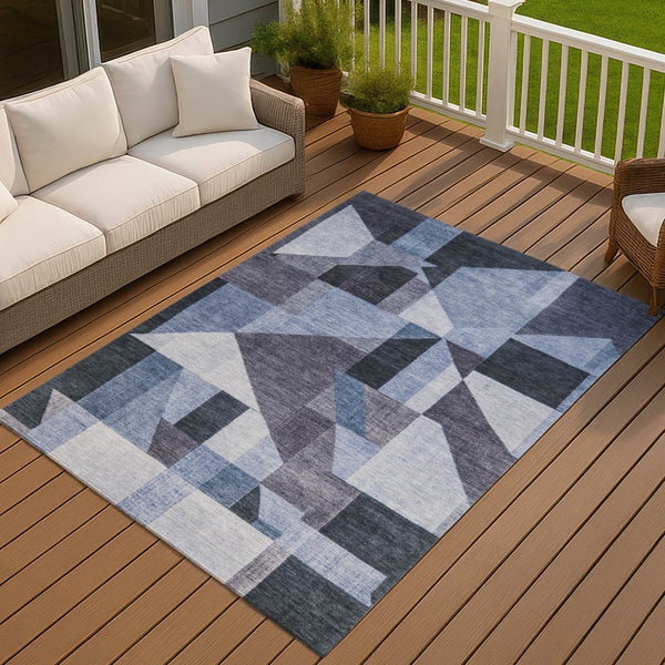 HomeRoots 9' X 12' Stylish Blue and Ivory Geometric Area Rug - Washable, Durable for Indoor & Outdoor Use! 689033
