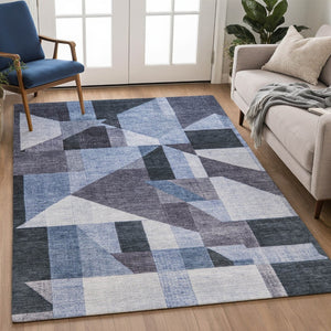 HomeRoots 9' X 12' Stylish Blue and Ivory Geometric Area Rug - Washable, Durable for Indoor & Outdoor Use! 689033