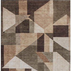 HomeRoots 8' X 10' Brown and Beige Geometric Area Rug - Washable, Durable, Perfect for Indoor & Outdoor Spaces! 689038