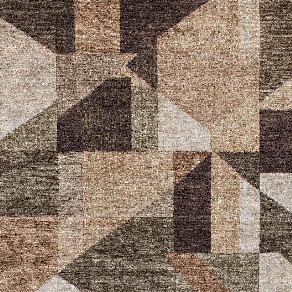 HomeRoots 9' X 12' Stylish Brown & Beige Geometric Washable Area Rug for Indoor/Outdoor High-Traffic Spaces 689039
