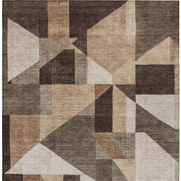 HomeRoots 9' X 12' Stylish Brown & Beige Geometric Washable Area Rug for Indoor/Outdoor High-Traffic Spaces 689039