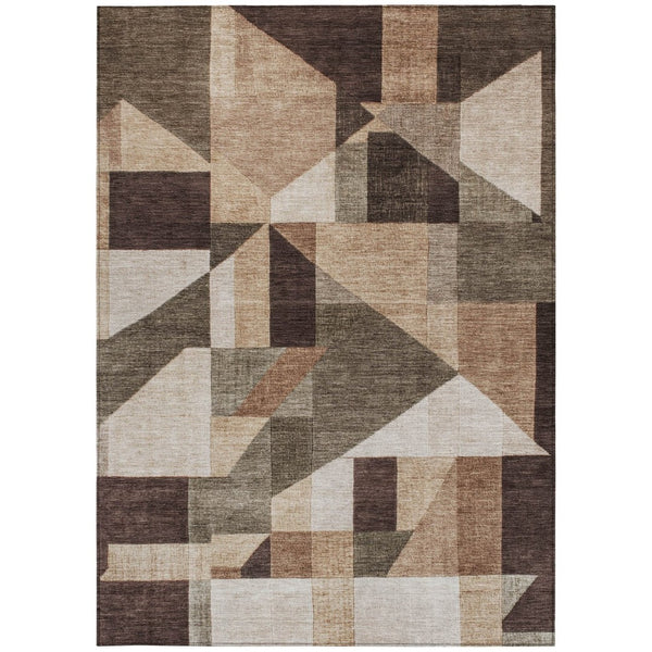 HomeRoots 10' X 14' Brown and Beige Geometric Area Rug - Stylish, Washable & Durable for Indoor/Outdoor Spaces 689040
