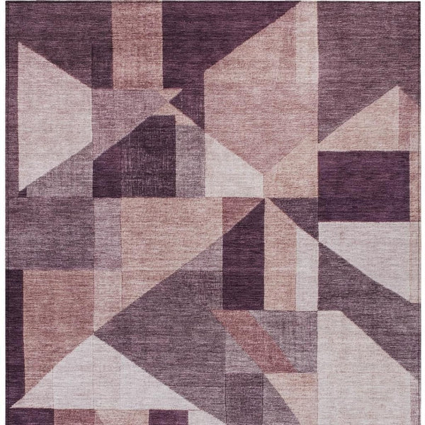 HomeRoots 5' X 8' Eggplant and Ivory Geometric Indoor-Outdoor Area Rug - Stylish, Durable & Easy-Care Design 689042