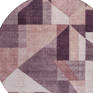HomeRoots 8' Stylish Eggplant and Ivory Round Geometric Rug – Durable, Washable, Perfect for Indoor & Outdoor Use 689043