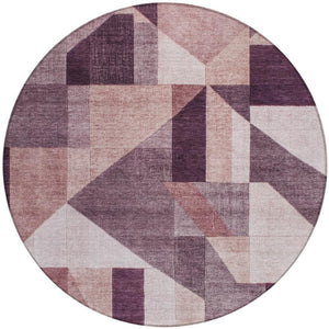 HomeRoots 8' Stylish Eggplant and Ivory Round Geometric Rug – Durable, Washable, Perfect for Indoor & Outdoor Use 689043