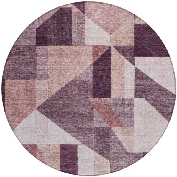 HomeRoots 8' Stylish Eggplant and Ivory Round Geometric Rug – Durable, Washable, Perfect for Indoor & Outdoor Use 689043