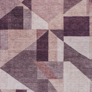 HomeRoots 8' X 10' Eggplant and Ivory Geometric Washable Area Rug – Stylish, Durable for Indoor & Outdoor Use! 689044