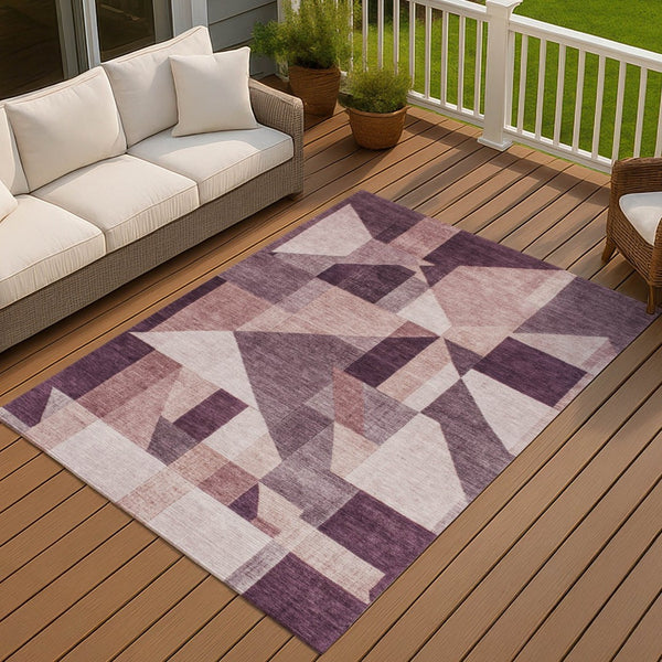 HomeRoots 8' X 10' Eggplant and Ivory Geometric Washable Area Rug – Stylish, Durable for Indoor & Outdoor Use! 689044