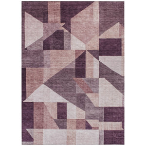HomeRoots 8' X 10' Eggplant and Ivory Geometric Washable Area Rug – Stylish, Durable for Indoor & Outdoor Use! 689044