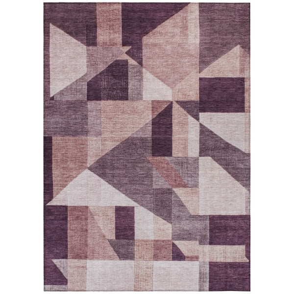 HomeRoots 10' X 14' Eggplant and Ivory Geometric Area Rug – Stylish, Washable, Durable for Indoor & Outdoor Use 689046