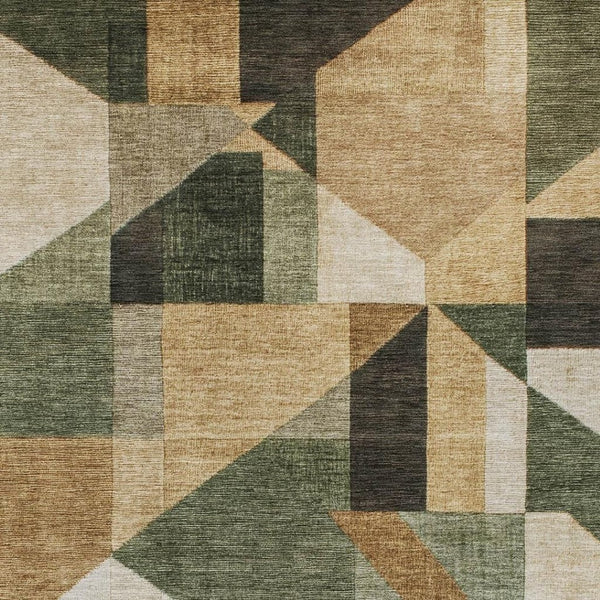 HomeRoots 5' X 8' Geometric Fern Green Beige Ivory Area Rug - Stylish, Washable, Indoor/Outdoor Durability 689048