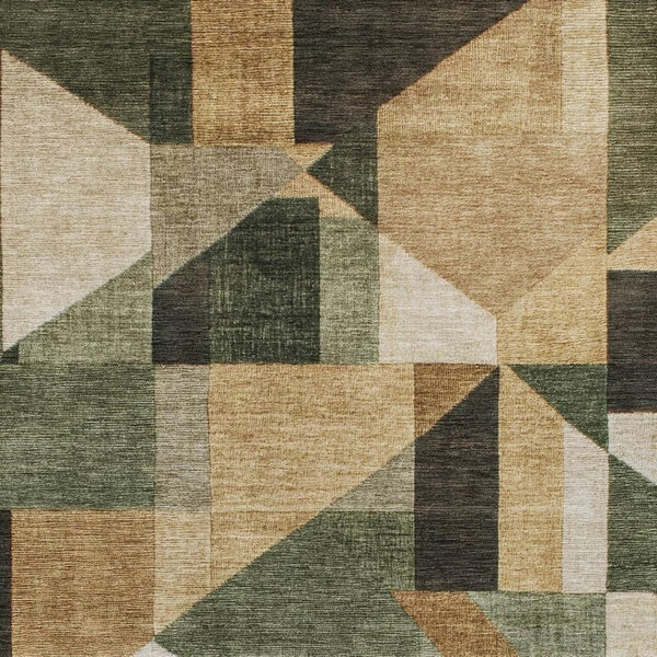 HomeRoots 8' X 10' Modern Geometric Washable Area Rug in Fern Green, Beige & Ivory - Ideal for Indoor & Outdoor Use 689050