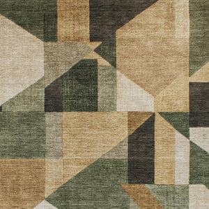 HomeRoots 9' X 12' Stylish Fern Green, Beige & Ivory Geometric Washable Area Rug for Indoor & Outdoor Use 689051