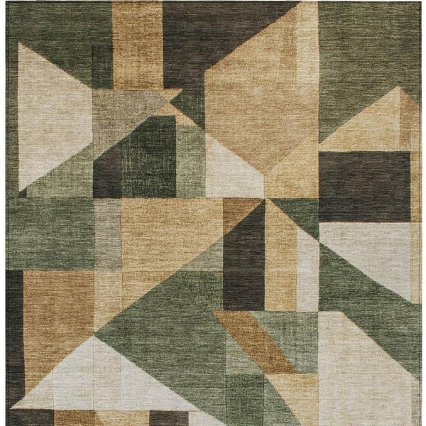 HomeRoots 9' X 12' Stylish Fern Green, Beige & Ivory Geometric Washable Area Rug for Indoor & Outdoor Use 689051