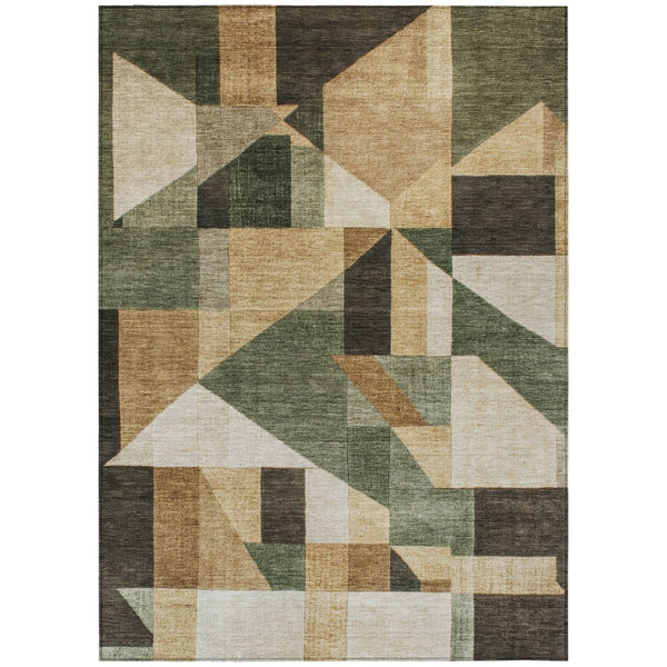 HomeRoots 9' X 12' Stylish Fern Green, Beige & Ivory Geometric Washable Area Rug for Indoor & Outdoor Use 689051