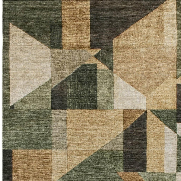 HomeRoots 10' Geometric Fern Green, Beige & Ivory Washable Area Rug for Indoor/Outdoor High-Traffic Spaces 689052
