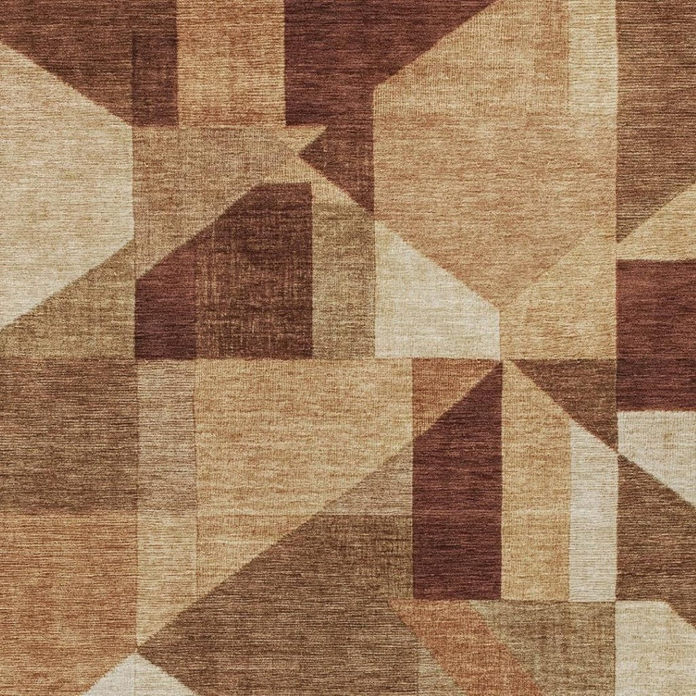 HomeRoots 5' X 8' Durable Rust and Beige Geometric Area Rug - Washable, Stylish for Indoor & Outdoor Spaces! 689054