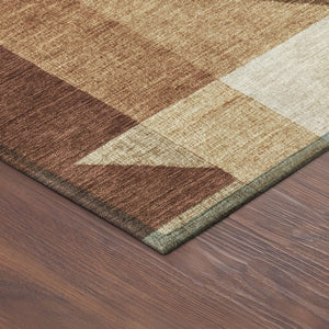 HomeRoots 8' Round Geometric Washable Rug in Rust & Beige - Durable Indoor/Outdoor Area Rug for High Traffic Spaces 689055