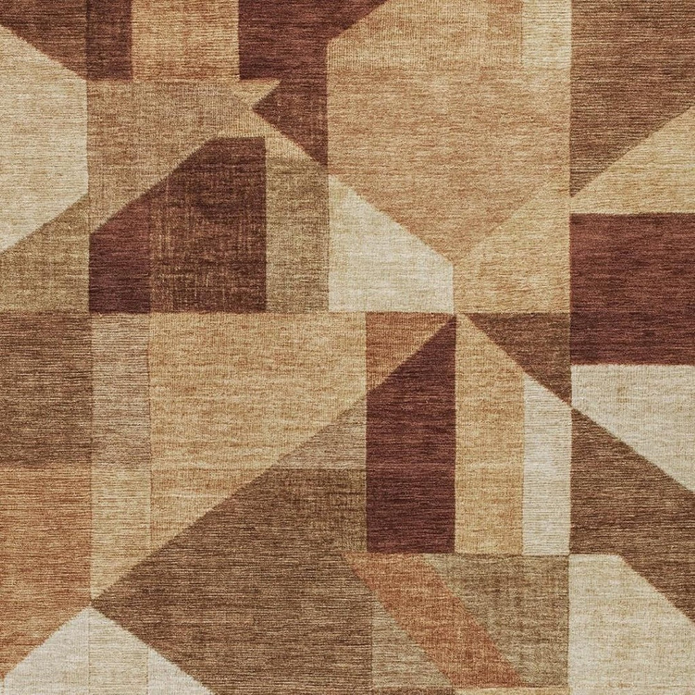 HomeRoots 8' X 10' Modern Rust and Beige Geometric Area Rug - Washable, Durable, Indoor/Outdoor Versatility! 689056