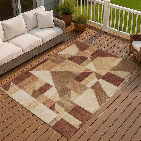 HomeRoots 9' X 12' Stylish Rust and Beige Geometric Area Rug - Washable, Durable, Indoor/Outdoor Versatility! 689057