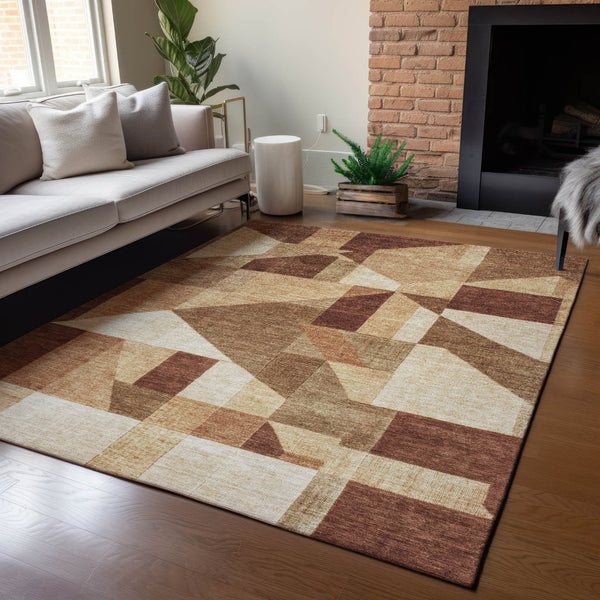 HomeRoots 9' X 12' Stylish Rust and Beige Geometric Area Rug - Washable, Durable, Indoor/Outdoor Versatility! 689057