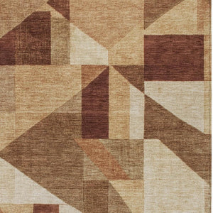 HomeRoots 10' Contemporary Rust and Beige Geometric Area Rug - Washable, Durable, Indoor/Outdoor Versatility 689058