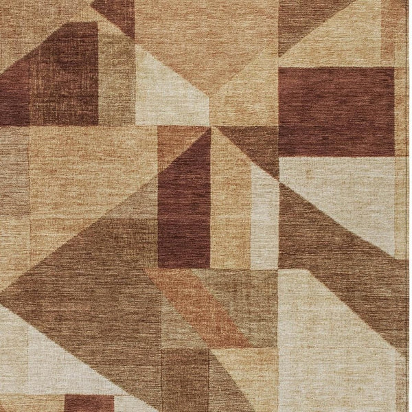 HomeRoots 10' Contemporary Rust and Beige Geometric Area Rug - Washable, Durable, Indoor/Outdoor Versatility 689058