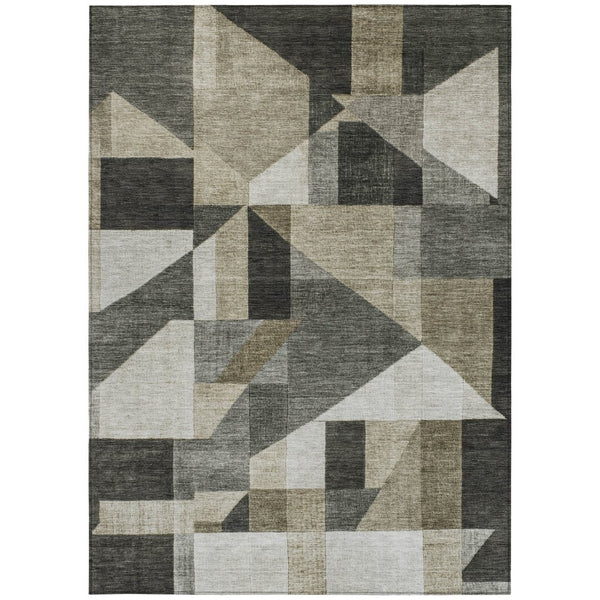 HomeRoots 5' X 8' Stylish Pewter and Ivory Geometric Area Rug – Washable, Indoor/Outdoor, Durable & Versatile 689060