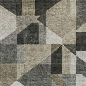 HomeRoots 9' Geometric Pewter and Ivory Area Rug - Washable, Durable, Indoor-Outdoor Versatility for Any Space 689063