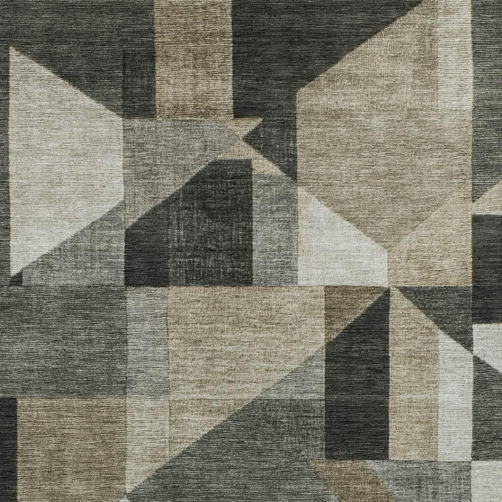 HomeRoots 10' X 14' Stylish Pewter & Ivory Geometric Washable Rug for Indoor & Outdoor Versatility & Durability 689064