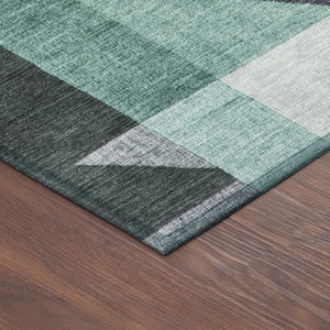 HomeRoots 8' Teal Blue and Gray Round Geometric Rug - Stylish, Washable, Durable for Indoor & Outdoor Spaces 689067