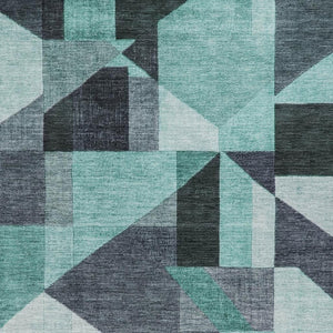 HomeRoots 8' X 10' Durable Teal Blue & Gray Geometric Washable Area Rug for Indoor & Outdoor Spaces 689068
