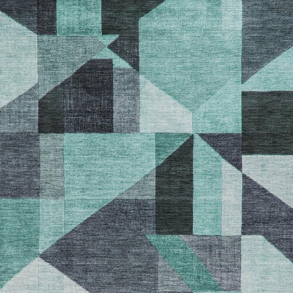 HomeRoots 8' X 10' Durable Teal Blue & Gray Geometric Washable Area Rug for Indoor & Outdoor Spaces 689068