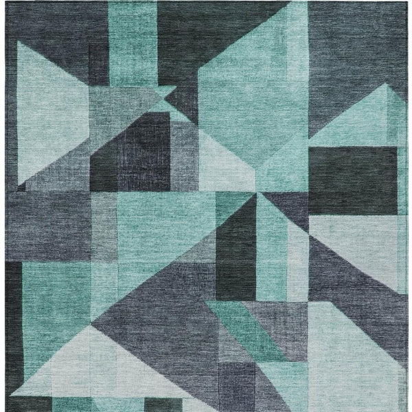 HomeRoots 8' X 10' Durable Teal Blue & Gray Geometric Washable Area Rug for Indoor & Outdoor Spaces 689068