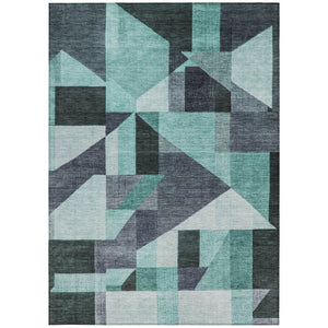 HomeRoots 9' X 12' Stylish Teal Blue & Gray Geometric Area Rug - Durable, Washable for Indoor & Outdoor Use 689069