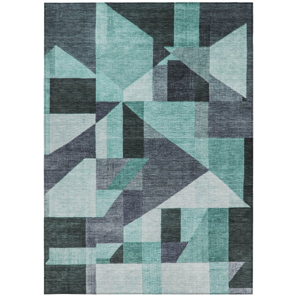 HomeRoots 9' X 12' Stylish Teal Blue & Gray Geometric Area Rug - Durable, Washable for Indoor & Outdoor Use 689069