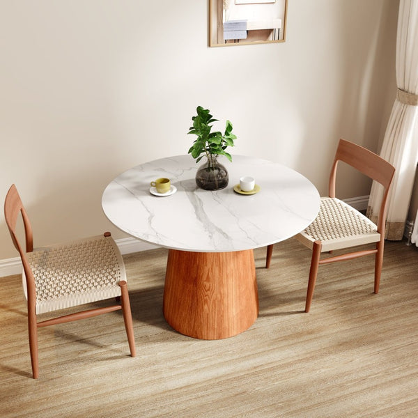 English Elm Small Round Pedestal Dining Table 43" - Elegant White & Walnut Finish For 2-4 Person Dining Spaces T3833S00041-GIGA