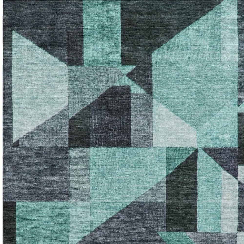 HomeRoots 10' X 14' Teal Blue & Gray Geometric Area Rug - Stylish, Washable, Durable for Indoor/Outdoor Use 689070