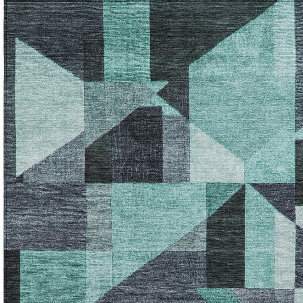 HomeRoots 10' X 14' Teal Blue & Gray Geometric Area Rug - Stylish, Washable, Durable for Indoor/Outdoor Use 689070