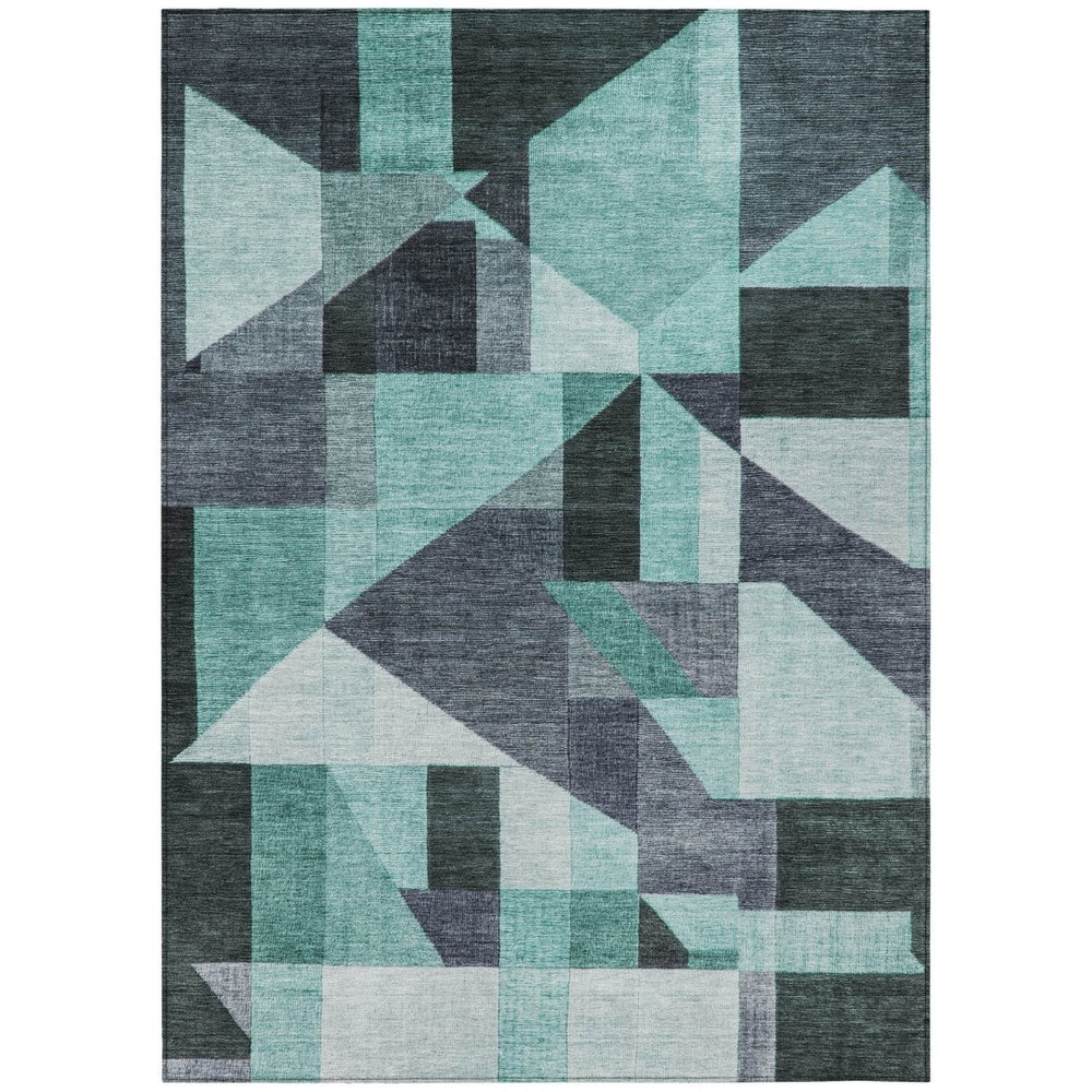 HomeRoots 10' X 14' Teal Blue & Gray Geometric Area Rug - Stylish, Washable, Durable for Indoor/Outdoor Use 689070
