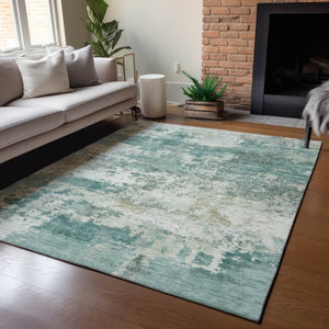 HomeRoots 5' Artichoke Green and Ivory Abstract Washable Rug - Durable Indoor/Outdoor Area Rug for High-Traffic Spaces 689072