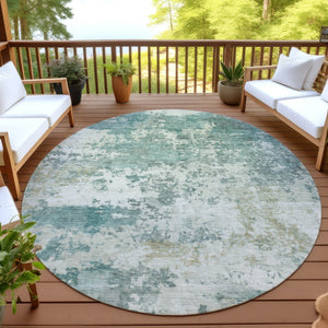 HomeRoots 8' Artichoke Green & Ivory Round Area Rug - Stylish, Washable, Durable for Indoor & Outdoor Spaces 689073