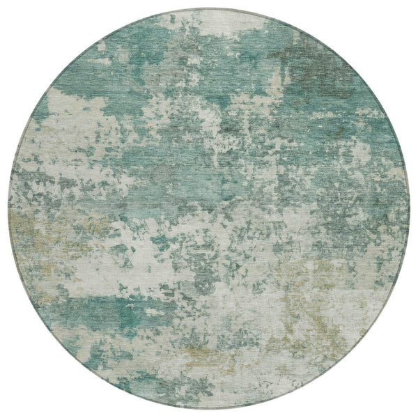 HomeRoots 8' Artichoke Green & Ivory Round Area Rug - Stylish, Washable, Durable for Indoor & Outdoor Spaces 689073