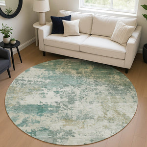 HomeRoots 8' Artichoke Green & Ivory Round Area Rug - Stylish, Washable, Durable for Indoor & Outdoor Spaces 689073