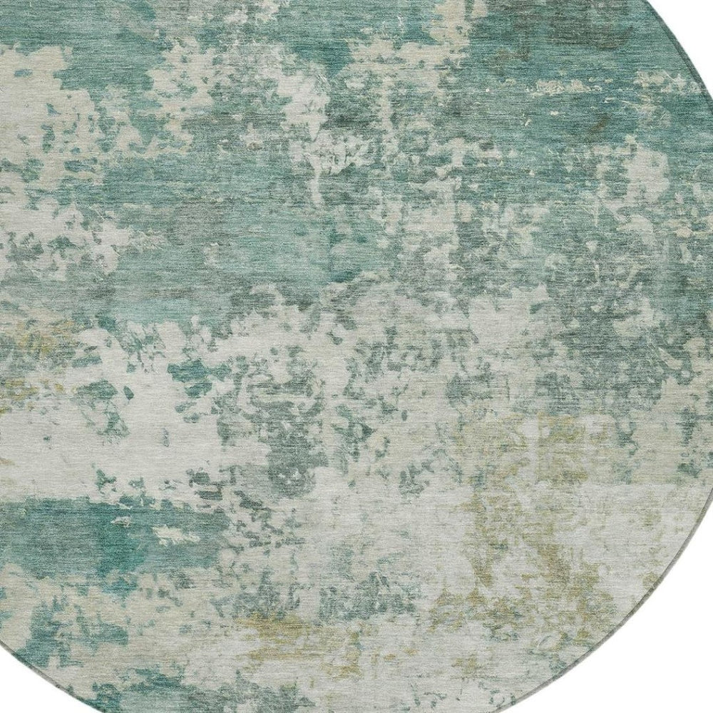 HomeRoots 8' Artichoke Green & Ivory Round Area Rug - Stylish, Washable, Durable for Indoor & Outdoor Spaces 689073