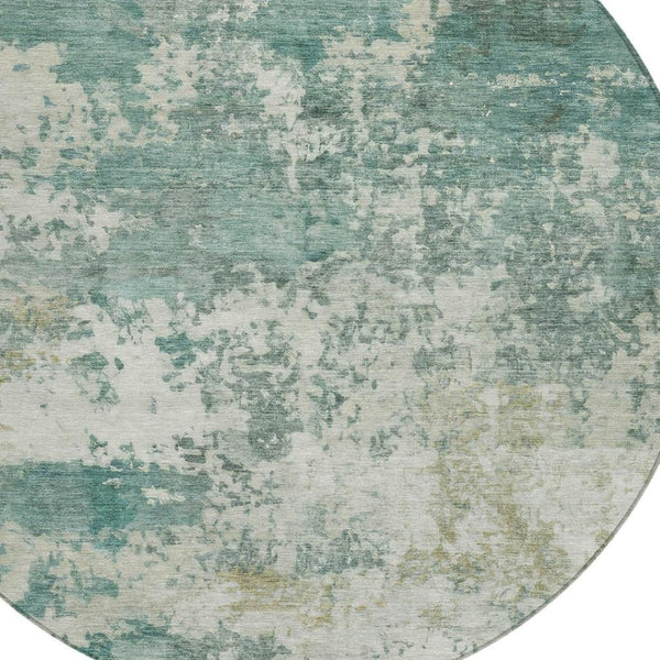 HomeRoots 8' Artichoke Green & Ivory Round Area Rug - Stylish, Washable, Durable for Indoor & Outdoor Spaces 689073