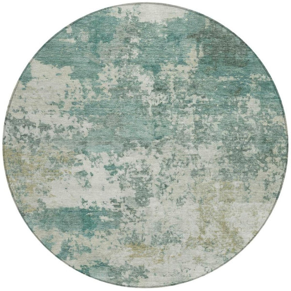 HomeRoots 8' Artichoke Green & Ivory Round Area Rug - Stylish, Washable, Durable for Indoor & Outdoor Spaces 689073