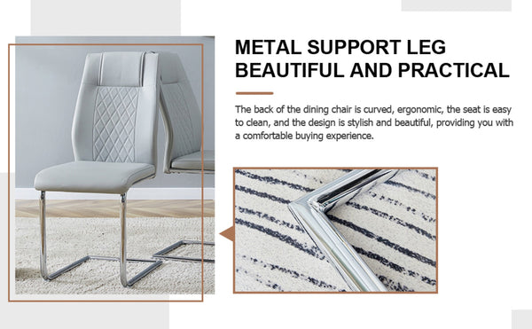 English Elm Table And Chair Set - Modern Marble Pattern Mdf Dining Table With 4 Light Gray Pu Chairs, Stylish Design W1151S02187-GIGA