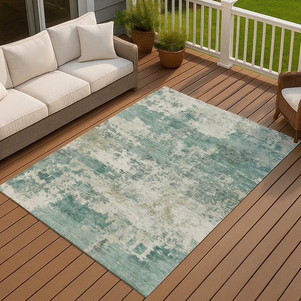 HomeRoots 8' X 10' Artichoke Green & Ivory Modern Abstract Rug - Durable, Washable for Indoor & Outdoor Use! 689074